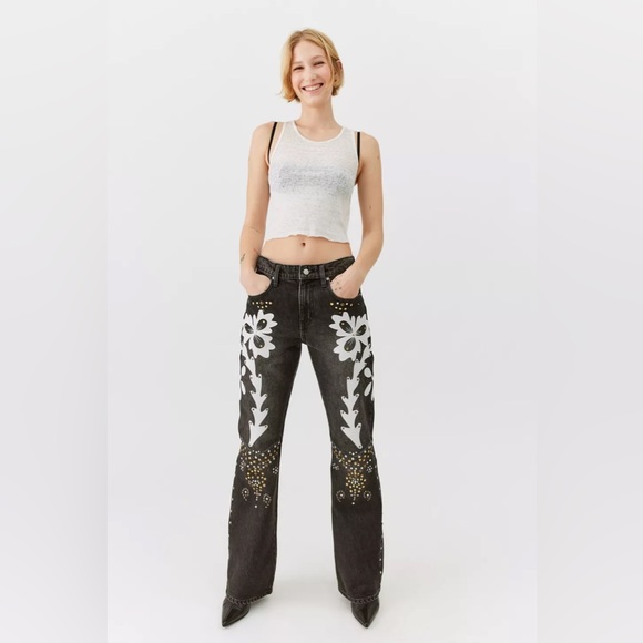 NWT BDG ‘90s Mid-Rise Bootcut Embellished embroidered western jeans size 26 - Picture 6 of 13